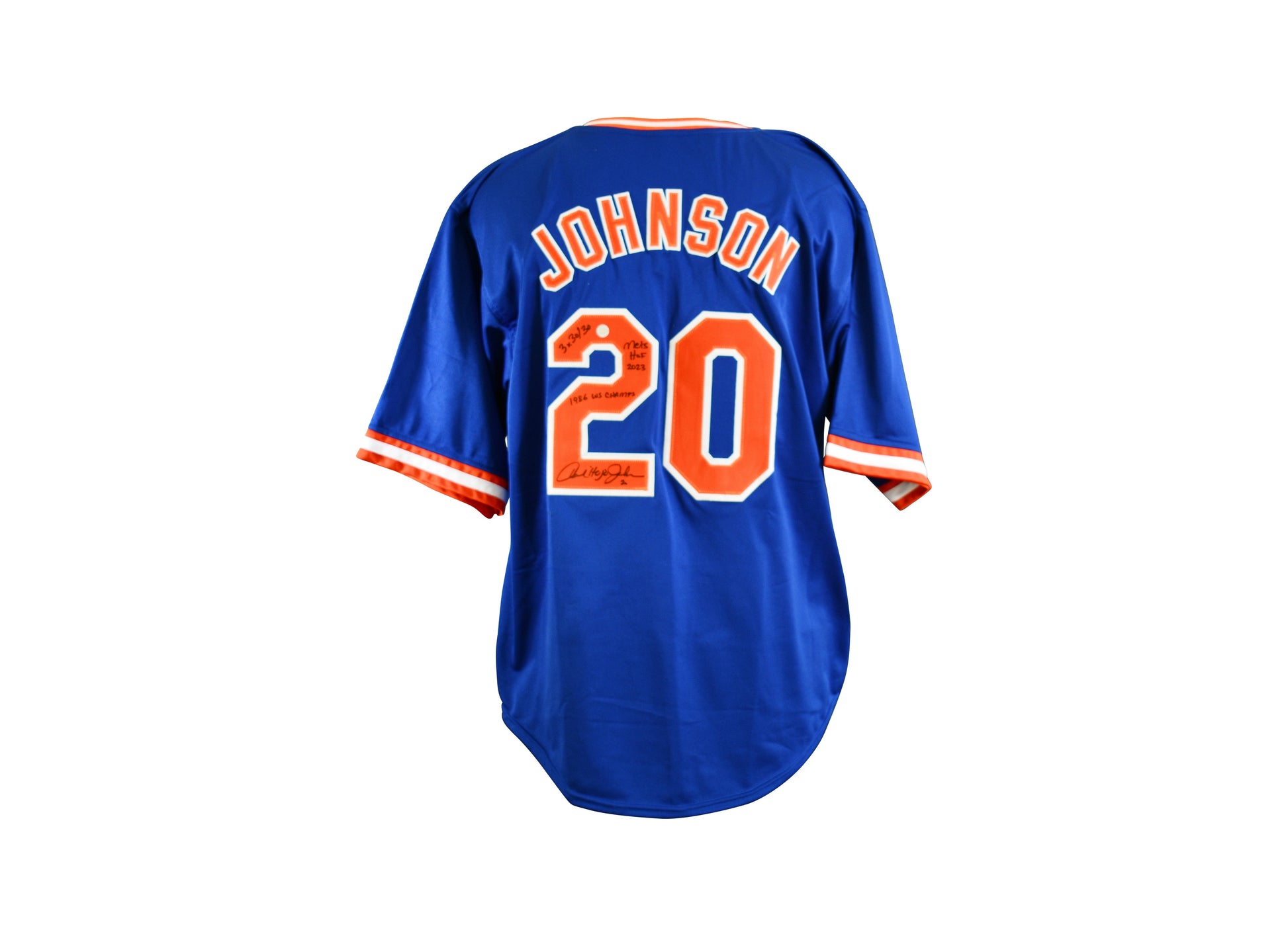 Howard Johnson Signed  New York Mets Jersey Inscribed "3x30/30", "1986 WS Champs" & "Mets HOF 2023".Certified by AWN authentic-signatures