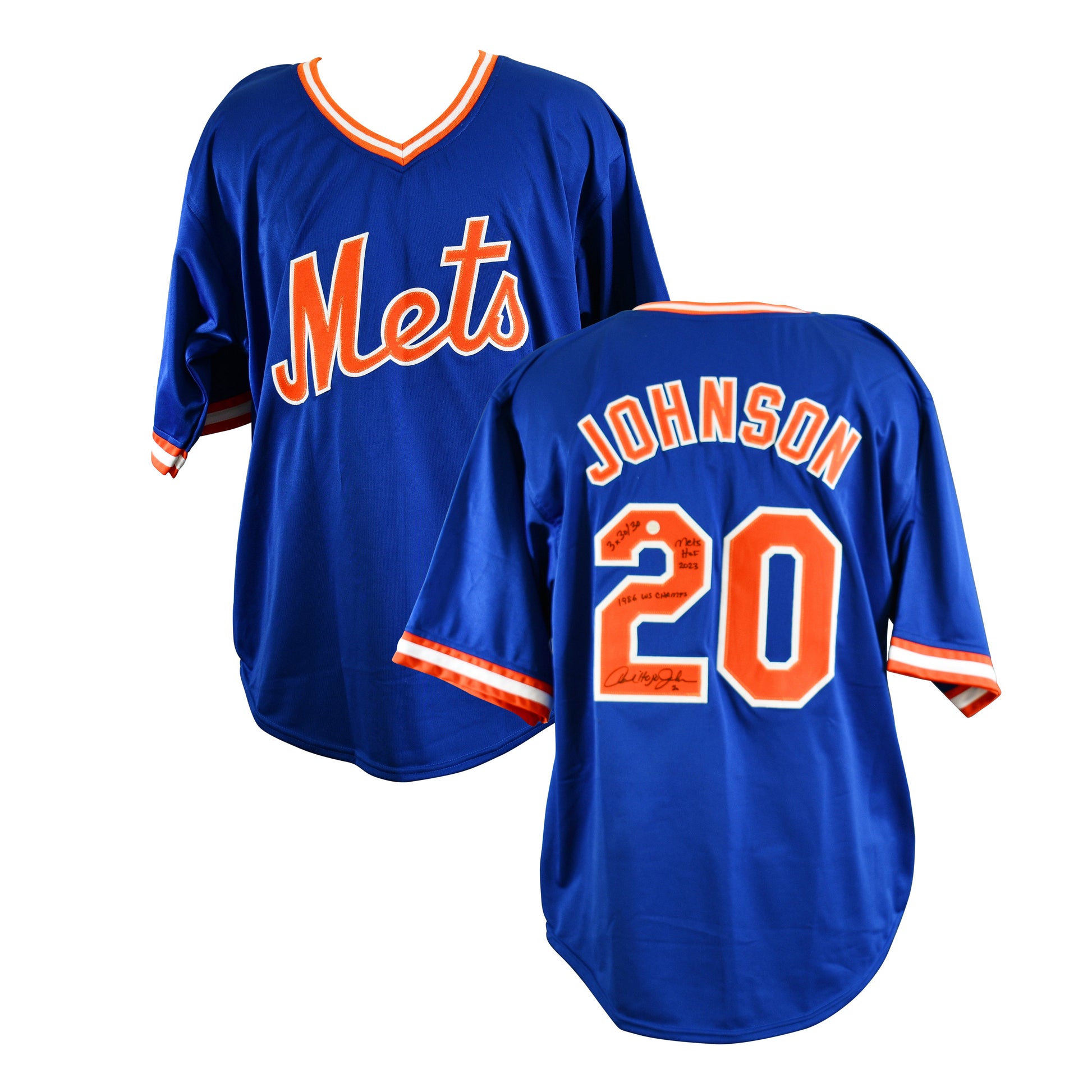 Howard Johnson Signed  New York Mets Jersey Inscribed "3x30/30", "1986 WS Champs" & "Mets HOF 2023".Certified by AWN authentic-signatures