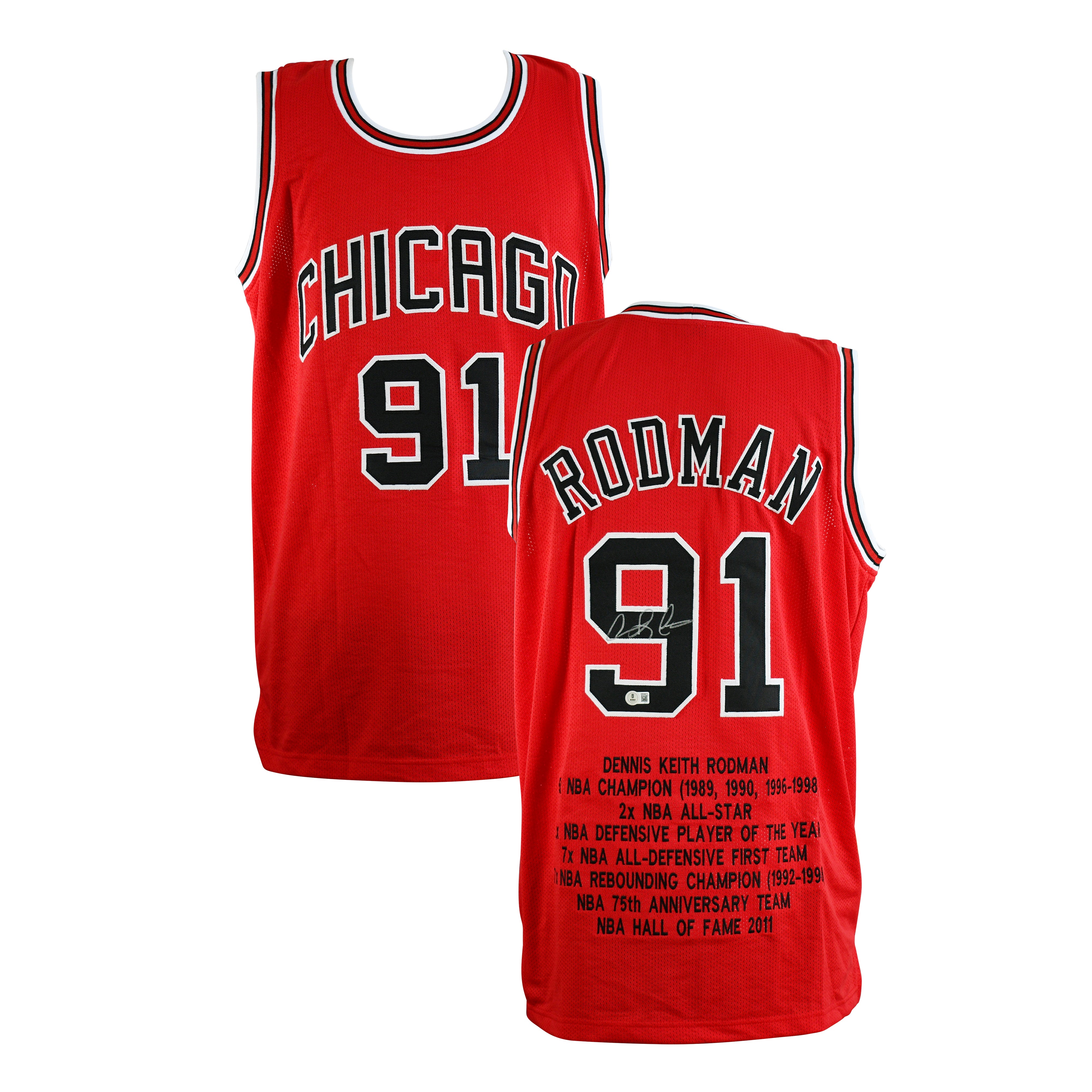 Dennis Rodman Signed Chicago Bulls Career Highlight Stat Jersey