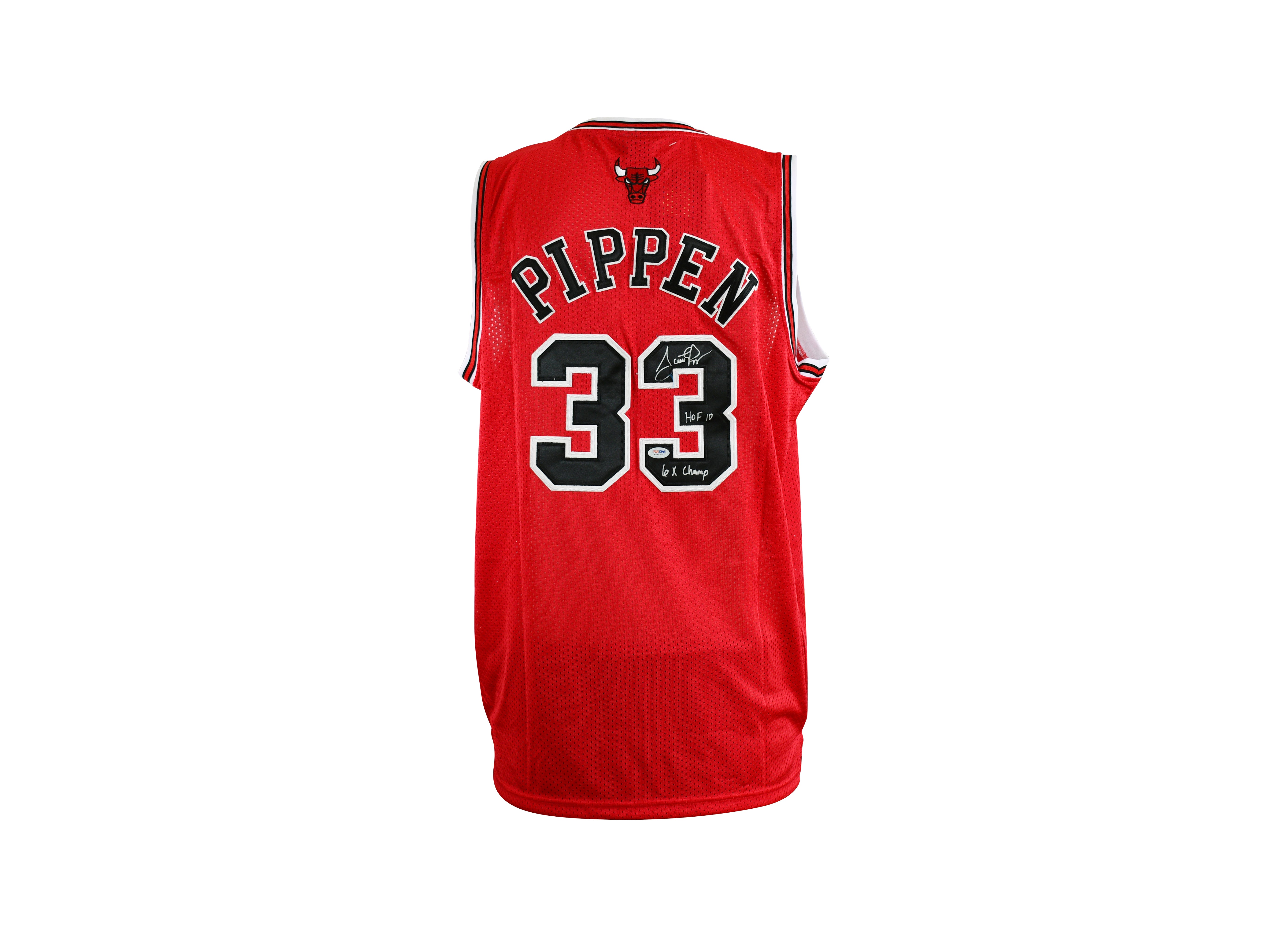 Scottie Pippen Signed Chicago Bulls Jersey Inscribed "HOF 10" & "6x Champ"