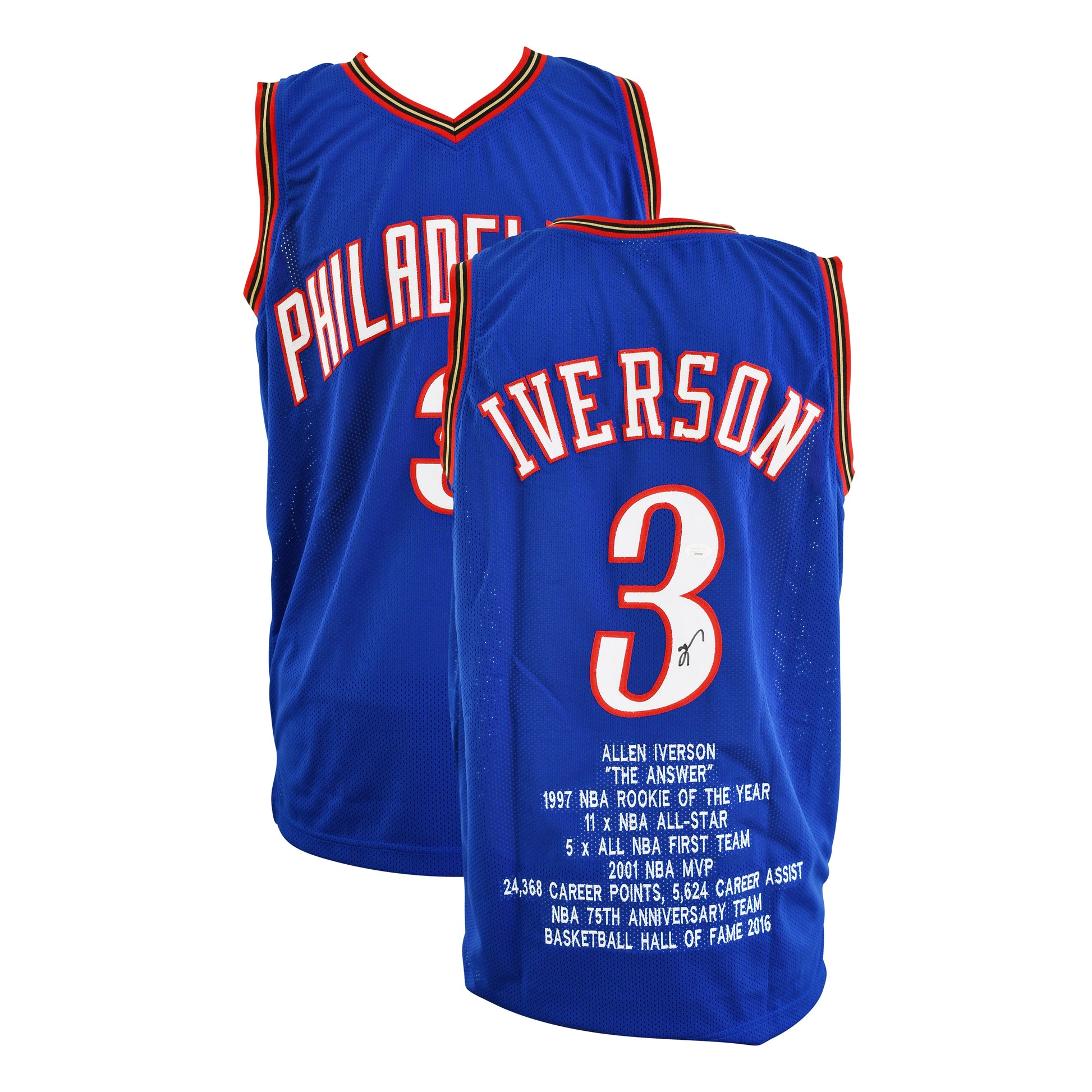 Allen Iverson Signed Philadelphia 76ers Career Highlight Stat Jersey authentic-signatures