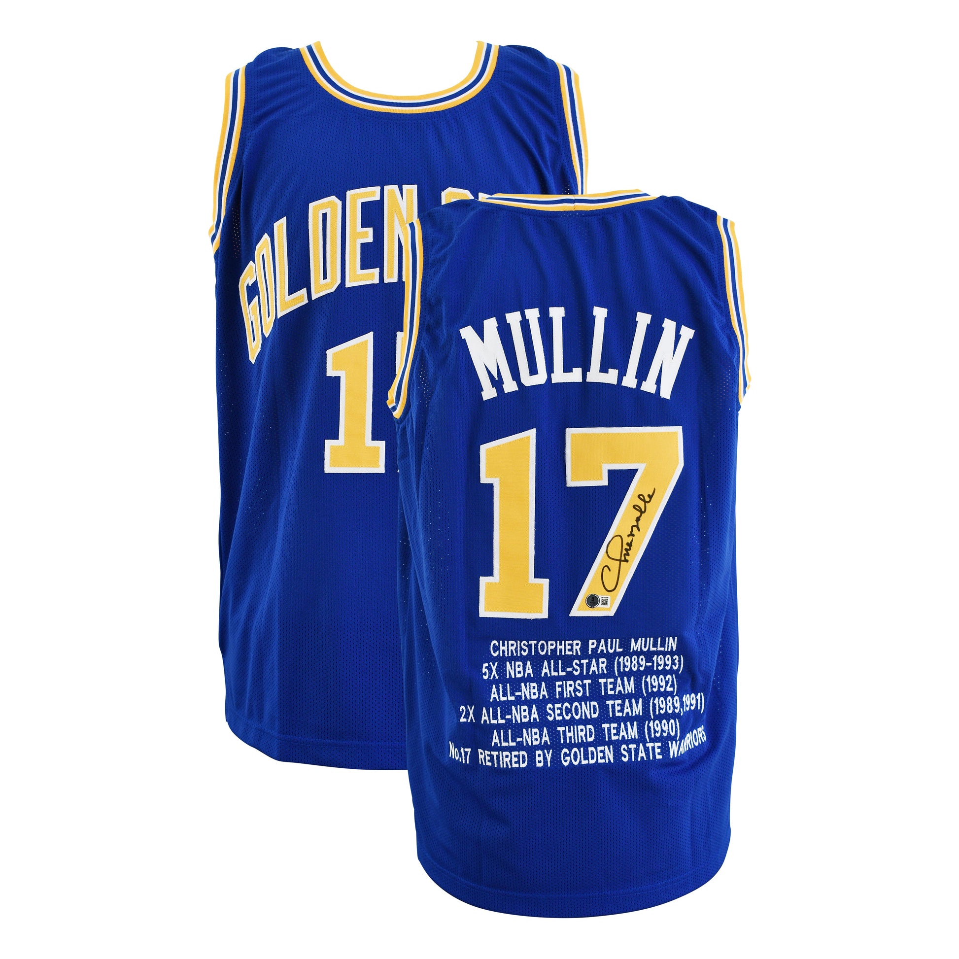 Chris Mullin Signed Golden State Warriors Career Highlight Stats Jersey Certified by Beckett authentic-signatures