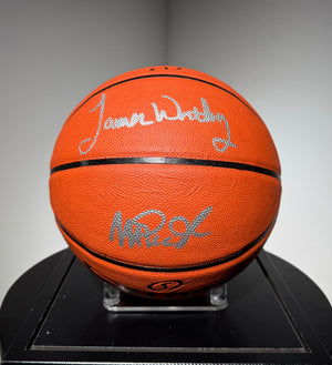 Basketball Legendes des Lakers Showtime signe par Magic Johnson et James Worthy certifie par Fanatics