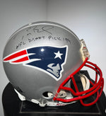 Tom Brady Signed Patriots Full-Size Authentic On-Field VSR4 Throwback Helmet Inscribed "NFL Draft Pick 199". Certified by FANATICS authentic-signatures