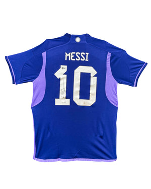 Maillot Exterieur Equipe d'Argentine Edition Coupe du Monde 2022 signe par Lionel Messi et Certifie par Beckett