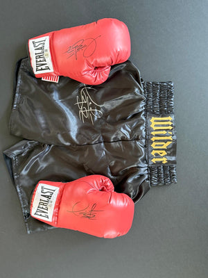 Deontay Wilder Signed Pair of Boxing Gloves and trunks Certified by Beckett authentic-signatures