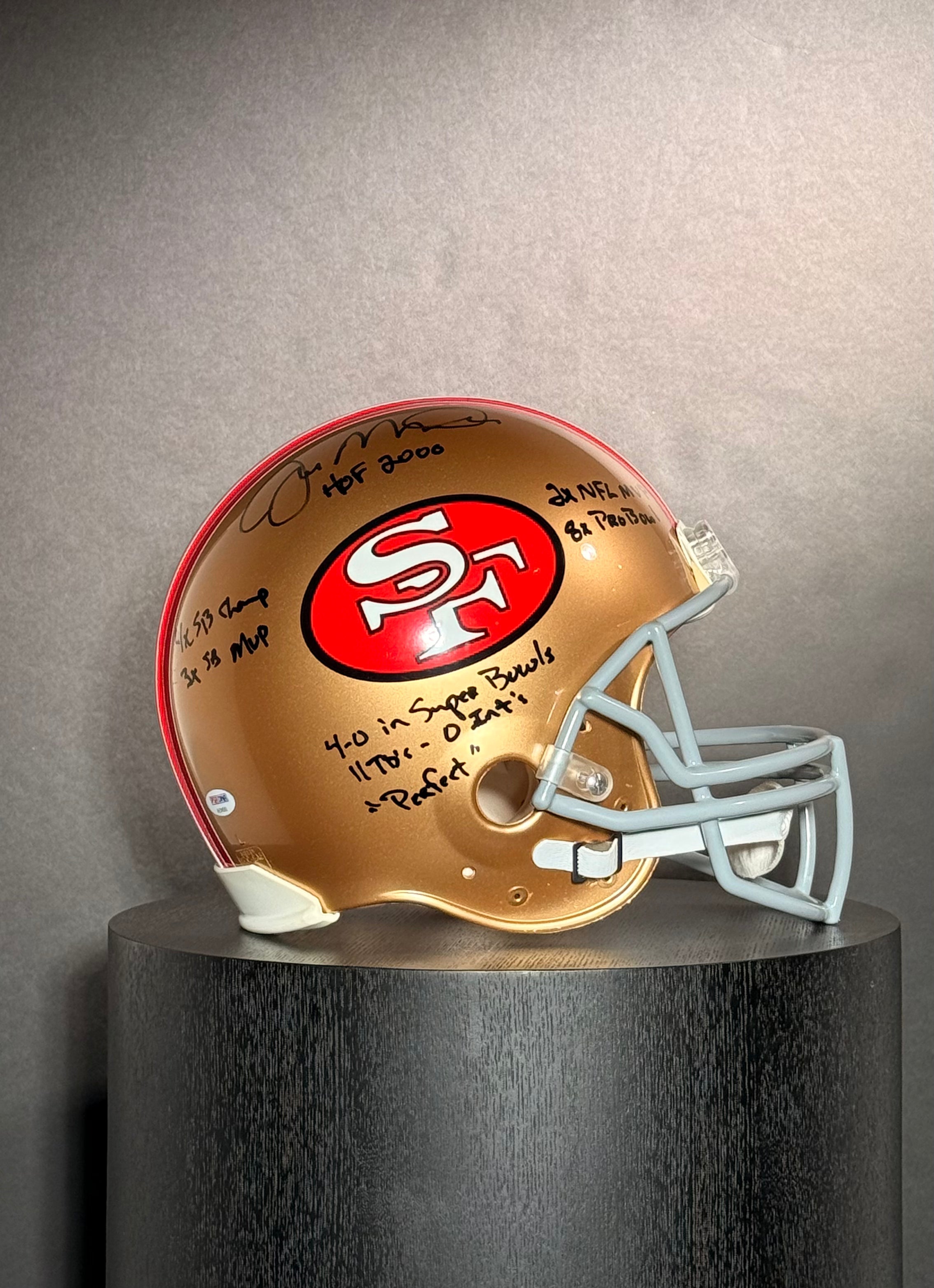 Joe Montana Signed 49ers Full-Size Authentic On-Field Helmet With Multiple StatInscriptions Certified by PSA authentic-signatures