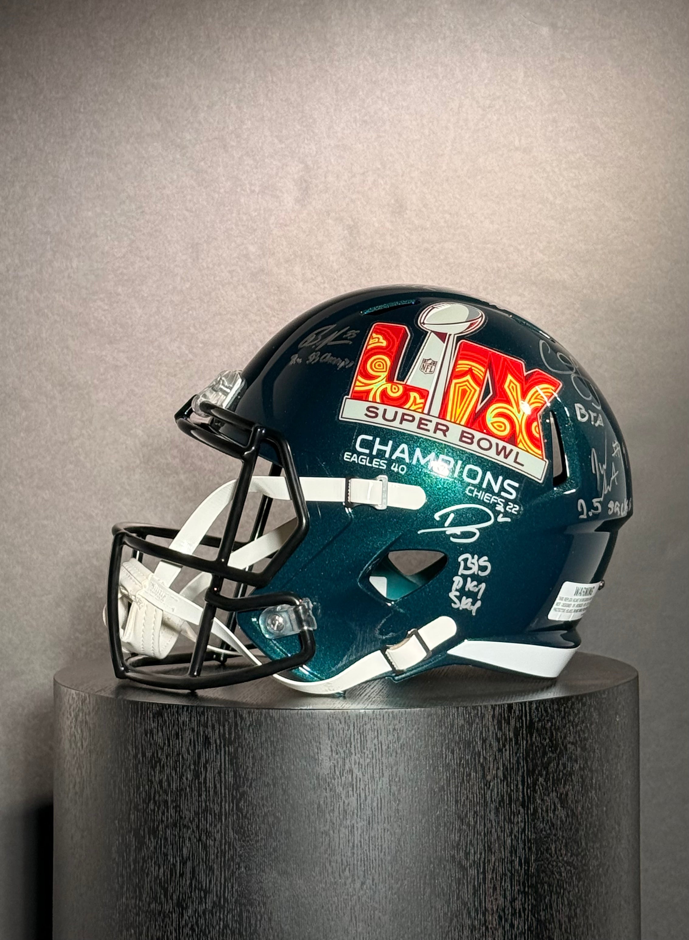 Eagles Defense Full-Size Replica Speed Helmet Signed By (5).Certified by Beckett authentic-signatures