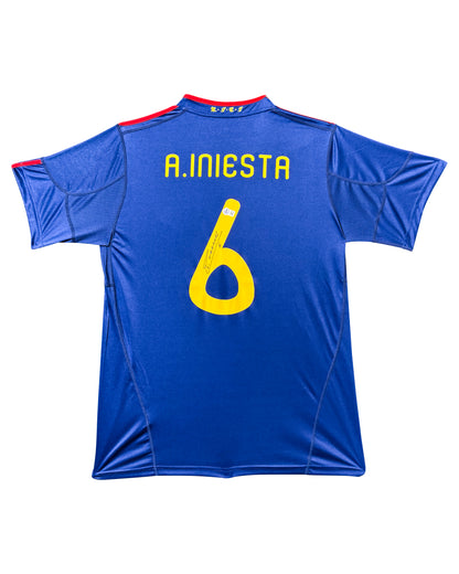 Maillot Exterieur Espagne Edition FINALE Coupe du Monde 2010 Pays-Bas/Espagne  signe par Andres Iniesta et Certifie par Beckett