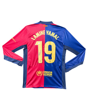 Maillot Domicile FC Barcelone signe par Lamine Yamal 2023-24 Certifie par Beckett