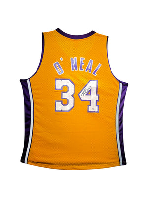 Maillot Mitchell and Ness Authentique Domicile Los Angeles Lakers signe par Shaquille O'Neal certifie par PSA