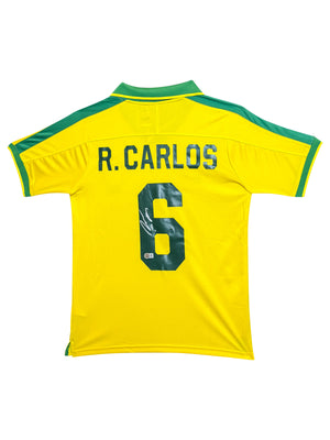 Maillot Authentique Brazil Coupe du Monde 2002 signé par Roberto Carlos et certifié par Beckett authentic-signatures