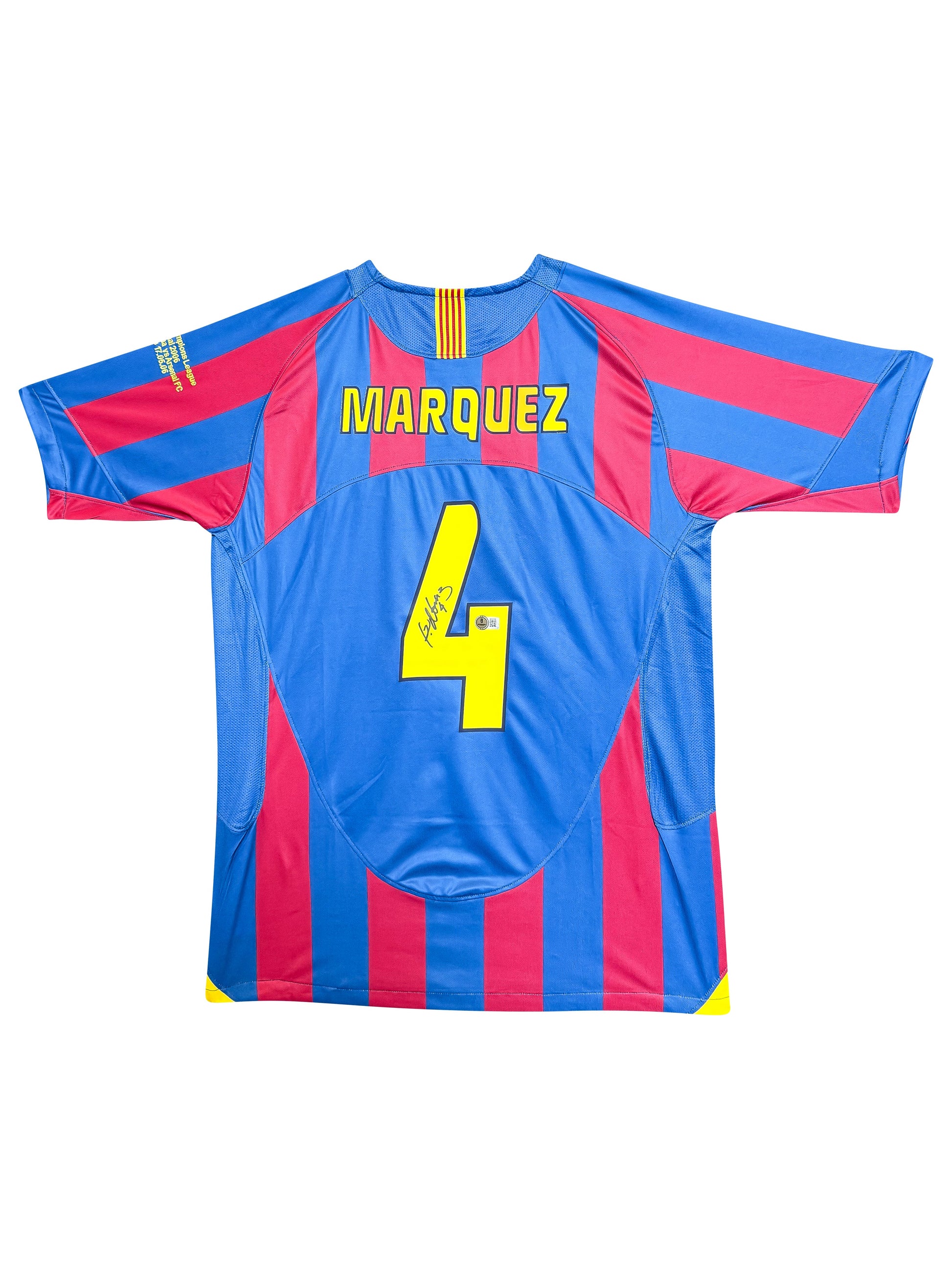 Maillot Authentique FC Barcelone Finale Champions League 2006 signé par Raphael Marquez et certifié par Beckett authentic-signatures