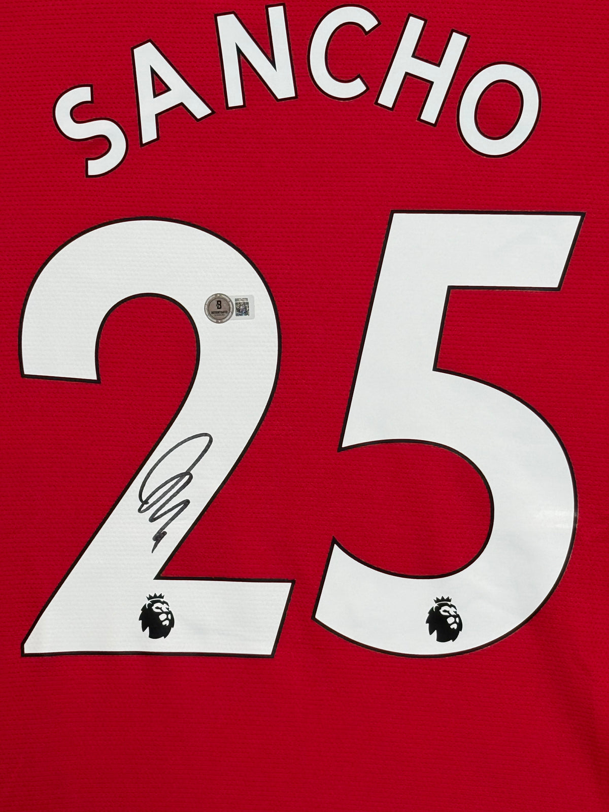 Jadon Sancho Signed Authentic Manchester United Jersey, Certified by Beckett authentic-signatures Football Authentic Signa...