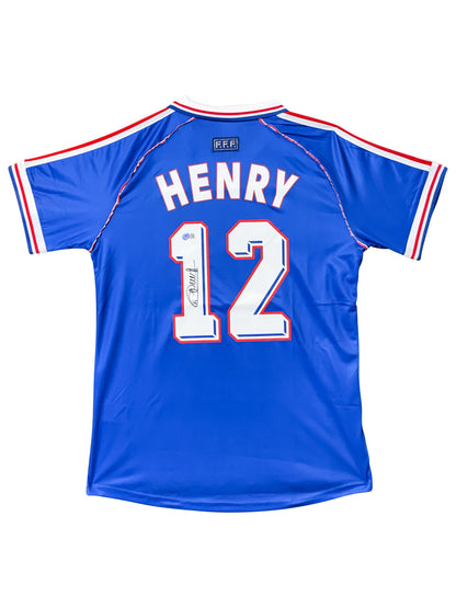 Maillot Authentique Equipe de France Finale Coupe du Monde 1998 signé par Thierry Henry et certifié par Beckett authentic-signatures