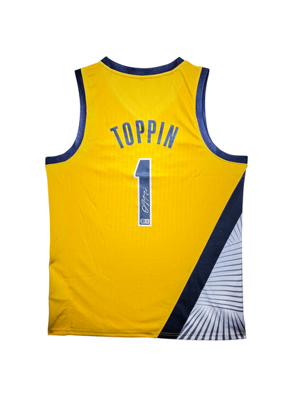 Maillot Custom Domicile Indiana Pacers signe par Obi Toppin certifie par Beckett