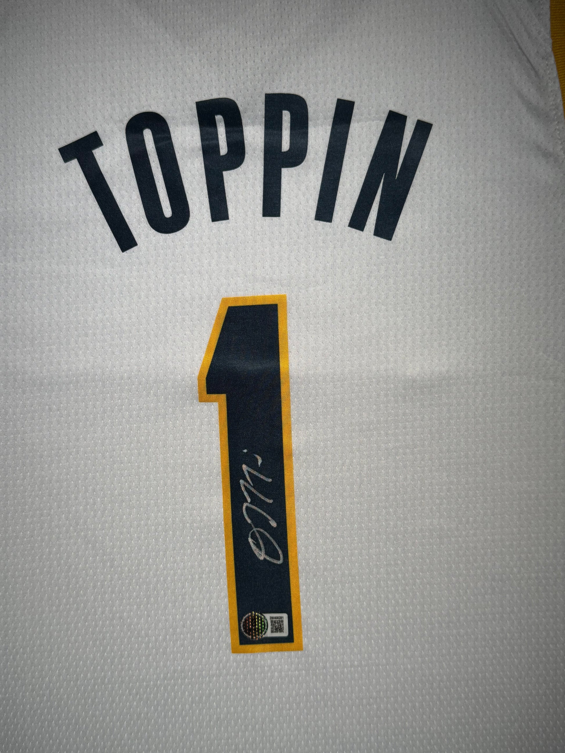 Maillot Custom Exterieur Indiana Pacers signe par Obi Toppin  certifie par Beckett authentic-signatures
