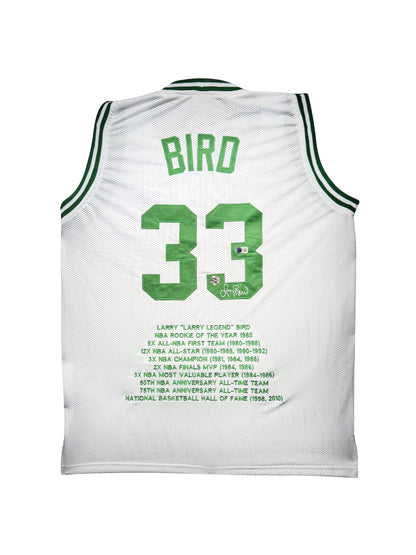 Maillot "Stats Carreer"Custom Domicile signe par Larry Bird certifie par Beckett et Larry Bird authentic-signatures
