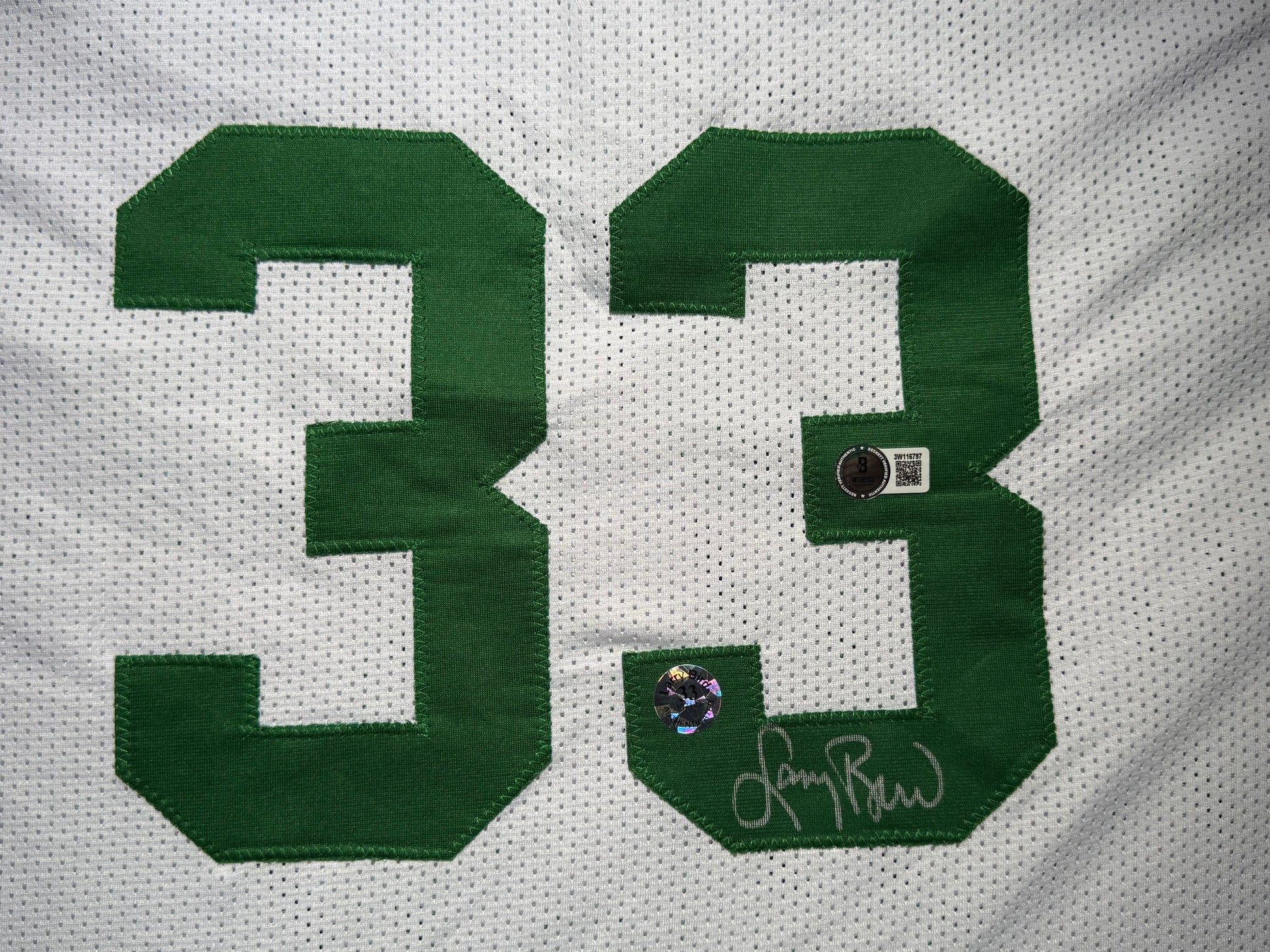 Maillot "Stats Carreer"Custom Domicile signe par Larry Bird certifie par Beckett et Larry Bird authentic-signatures