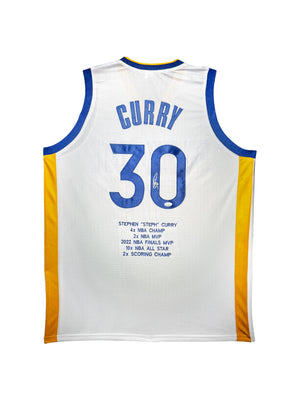 Maillot "stats Carriere" Custom Golden State Warriors signe par Stephen Curry certifie par JSA