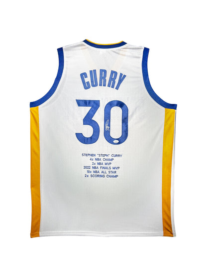 Maillot Custom Golden State Warriors signe avec Statistiques de carrière par Stephen Curry certifie par JSA authentic-signatures
