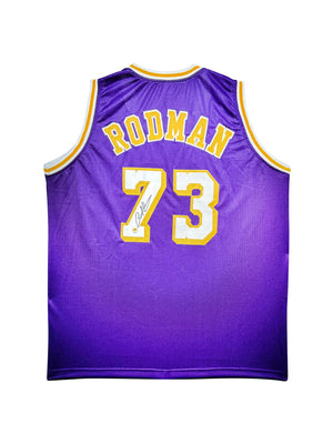Maillot Custom Exterieur Los Angeles Lakers signe par Dennis Rodman certifie par AWM