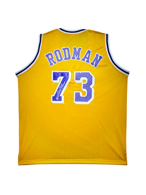 Maillot Custom Domicile Los Angeles Lakers signe par Dennis Rodman certifie par AWM