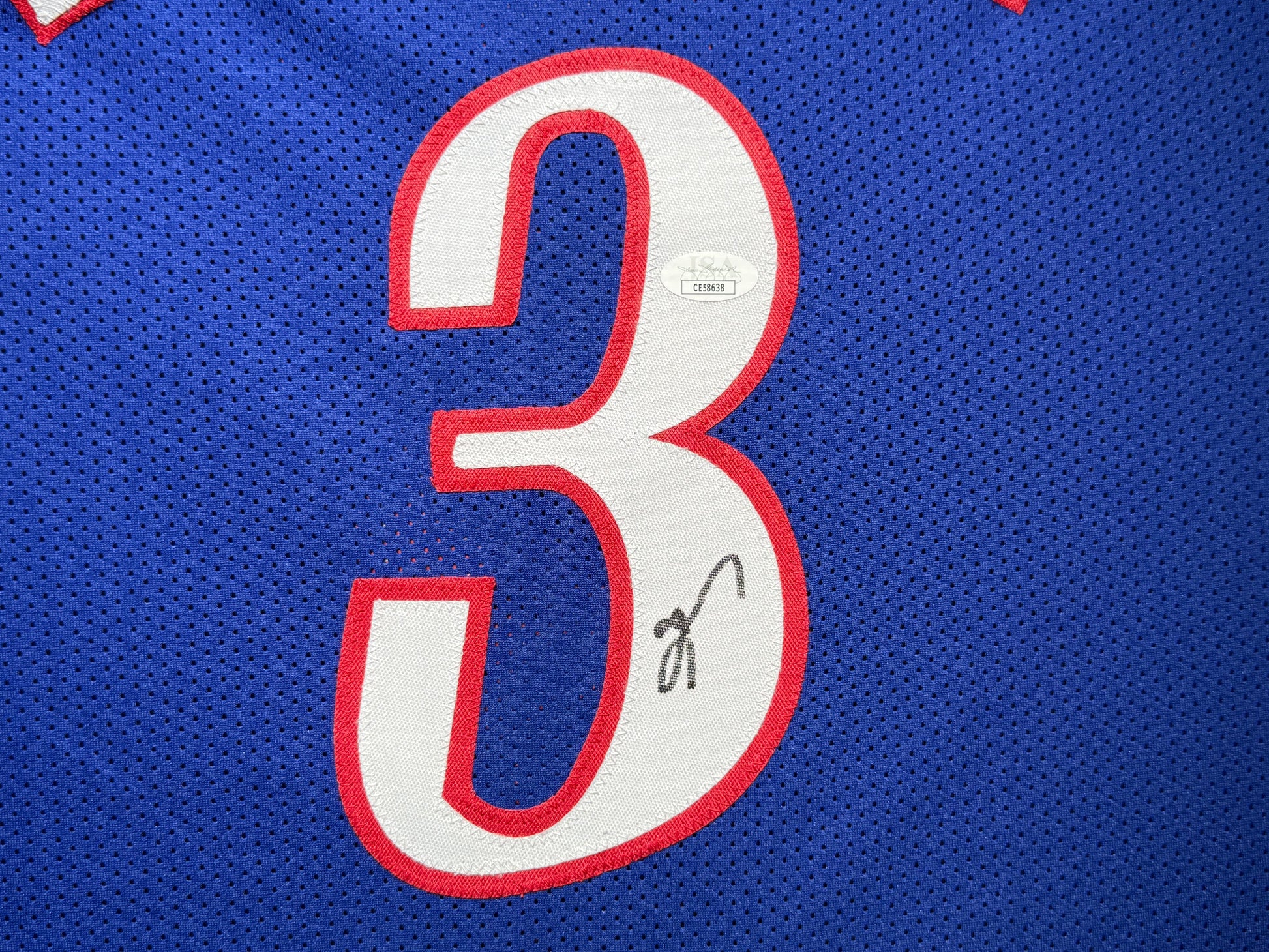 Maillot Custom Exterieur Philapelphia 76ers signe avec les Statistiques de Carrière par Allen Iverson certifie par JSA authentic-signatures