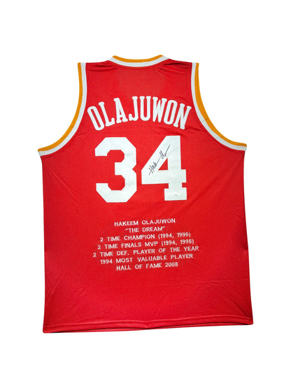 Maillot "THE DREAM" Custom Domicile Houston Rockets signe avec statistiques de carrière par Hakeem Olajuwon certifie par JSA authentic-signatures