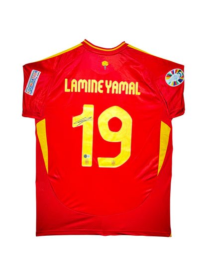 Maillot Domicile Espagne Edition Euro 2024 signe par Lamine Yamal et Certifie par Beckett authentic-signatures