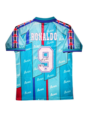 Maillot Exterieur  signe par Ronaldo Nazario Fc Barcelone 1996-97 Certifie par Beckett