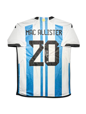 Maillot Domicile Equipe d'Argentine Edition Coupe du Monde 2022 signe par Alexis Mac Allister et Certifie par Beckett