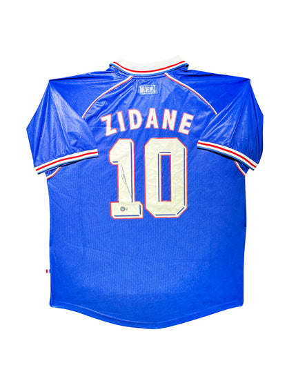 Maillot Domicile Equipe de France Edition Coupe du Monde 1998 signe par Zinedine Zidane et certifie par Beckett