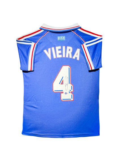 Maillot Domicile Equipe de France Edition Coupe du Monde 1998 signe par Patrick Vieira et certifie par Beckett authentic-signatures