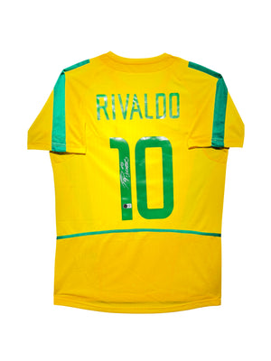 Maillot Domicile Equipe du Bresil Edition Coupe du Monde 2002 signe par Rivaldo Ferreira et certifie par Beckett