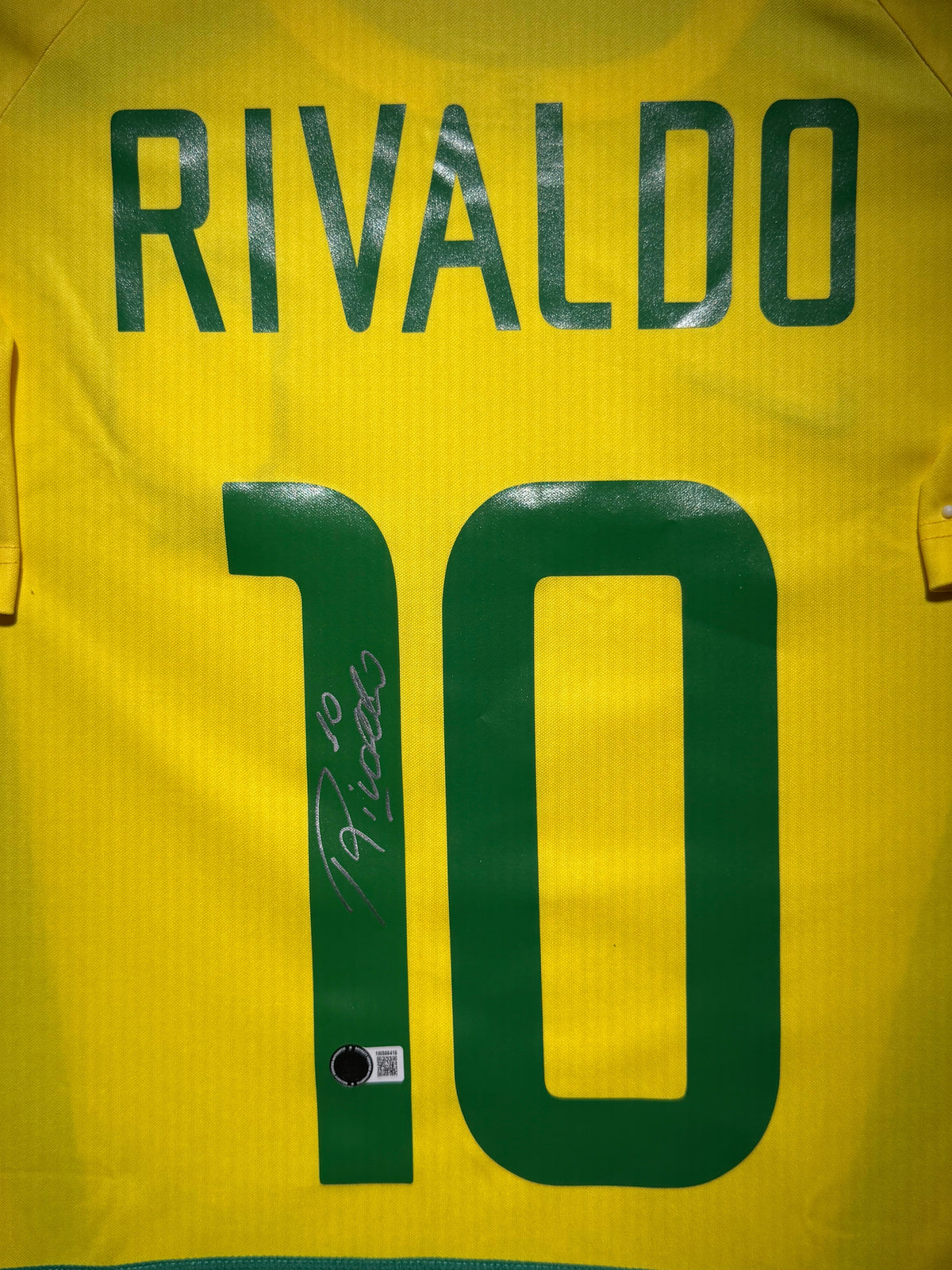 Rivaldo Signed Home World Cup 2002 Brazil Jersey, Certified by Beckett authentic-signatures Football Authentic Signatures