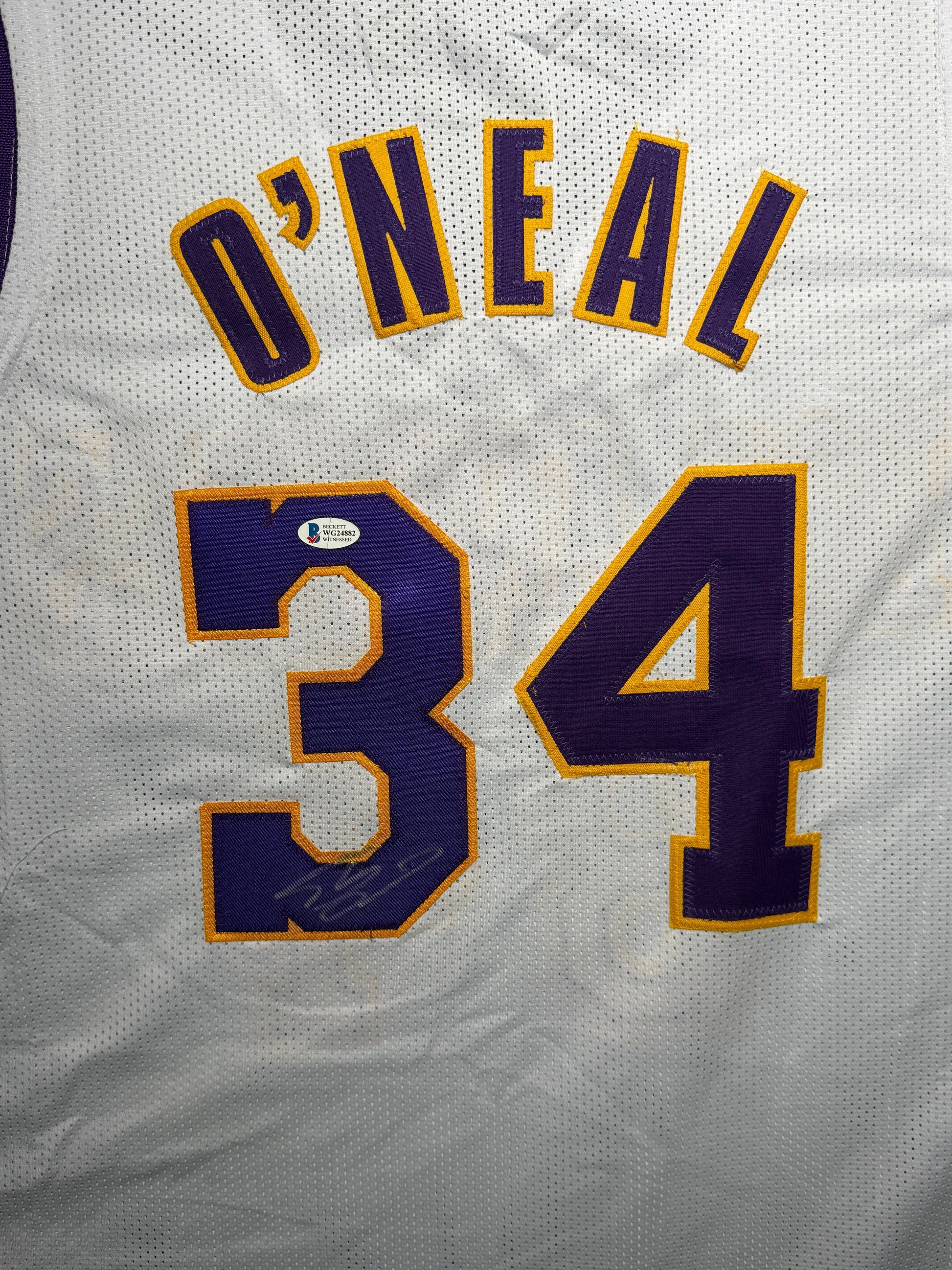 Maillot Custom Domicile Los Angeles Lakers signe par Shaquille O'Neal certifie par Beckett authentic-signatures