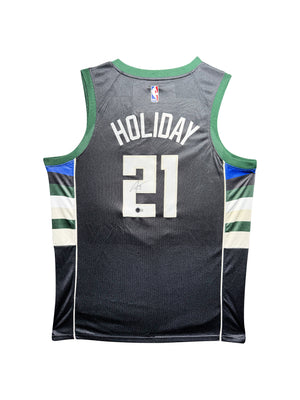 Maillot Authentique Exterieur Milwaukee Bucks signe par Jrue Holiday certifie par Beckett