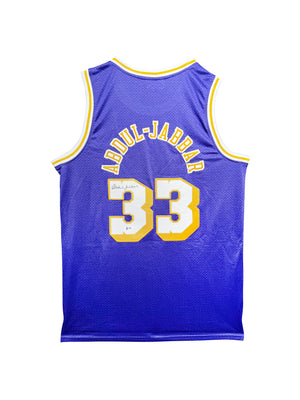 Maillot Authentique Mitchell and Ness  Exterieur Los Angeles Lakers signe par Kareem Abdul-Jabbar certifie par Beckett
