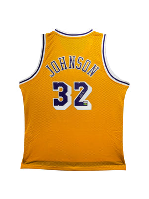 Maillot Authentique Hardwood Classic Domicile Los Angeles Lakers signe par Magic Johnson certifie par PSA