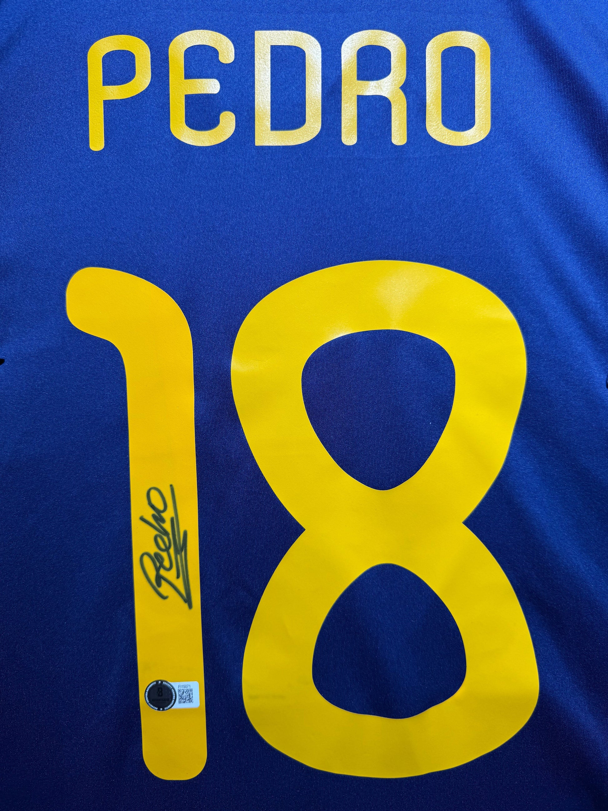 Maillot Exterieur Espagne Edition Coupe du Monde 2010 Pays-Bas/Espagne  signe par Pedro et Certifie par Beckett authentic-signatures