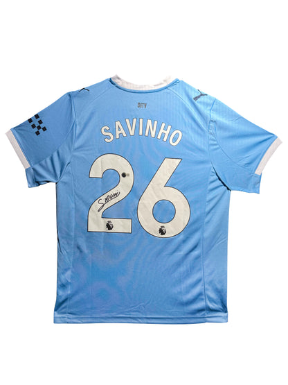Maillot Domicile signe par Savinho Manchester City FC 2024-25 Certifie par Beckett