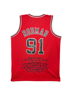 Maillot Stats Carriere Custom Domicile Chicago Bulls  signe par Dennis Rodman certifie par Beckett