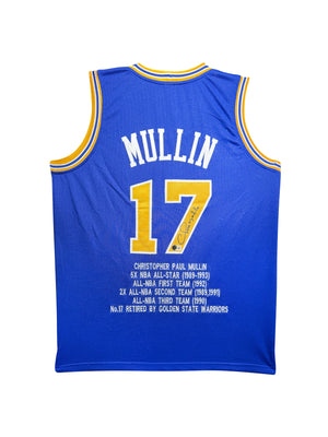 Maillot Custom avec Stats Carriere Golden Sate Warriors signe par Chris Mullin et certifie par Beckett