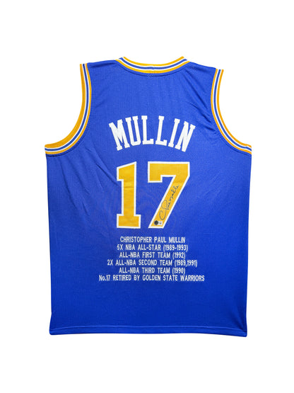 Maillot Custom avec Stats Carriere Golden Sate Warriors signe par Chris Mullin et certifie par Beckett