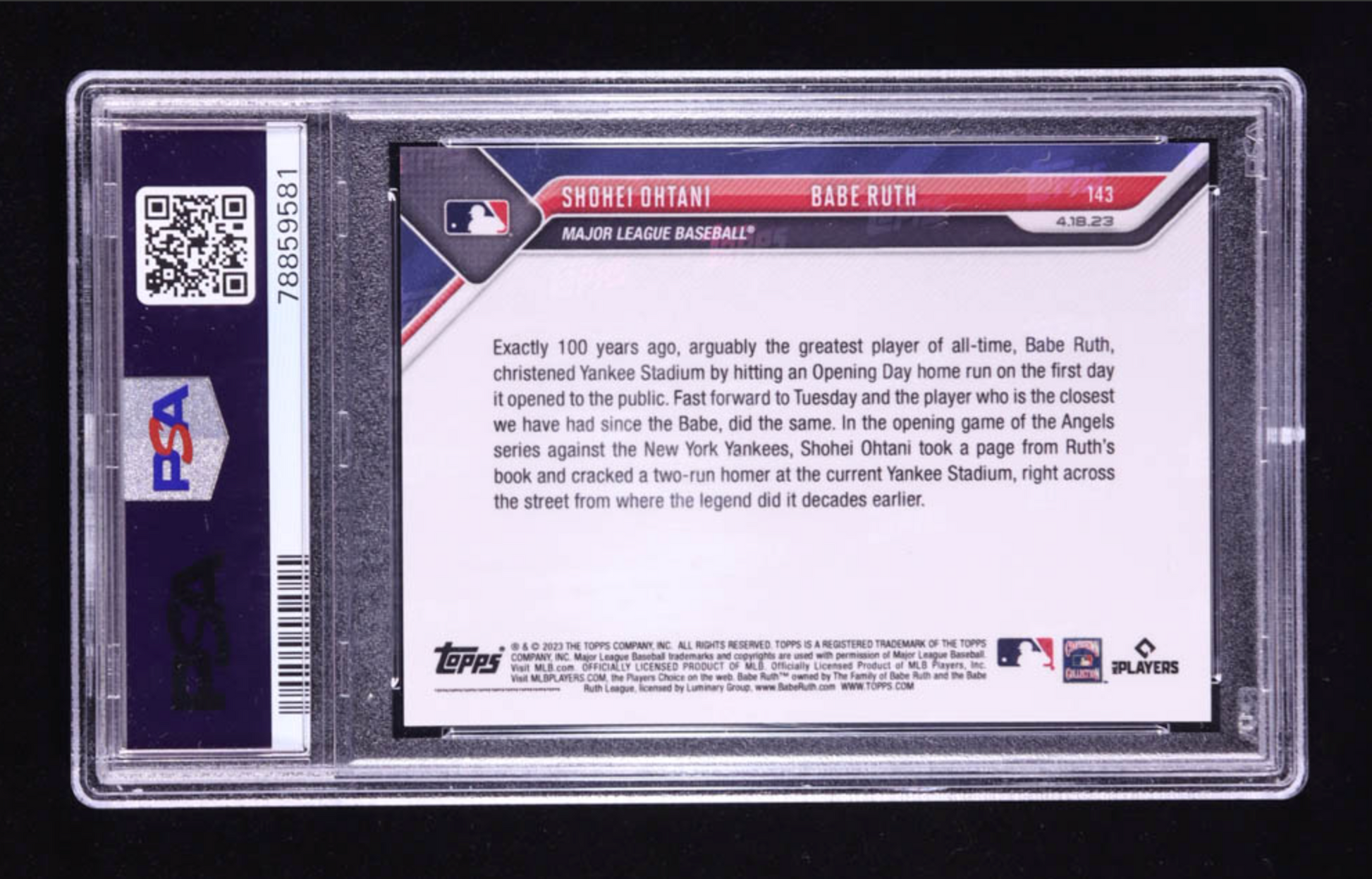 Shohei Ohtani / Babe Ruth 2023 Topps Now #143 (PSA 10) authentic-signatures