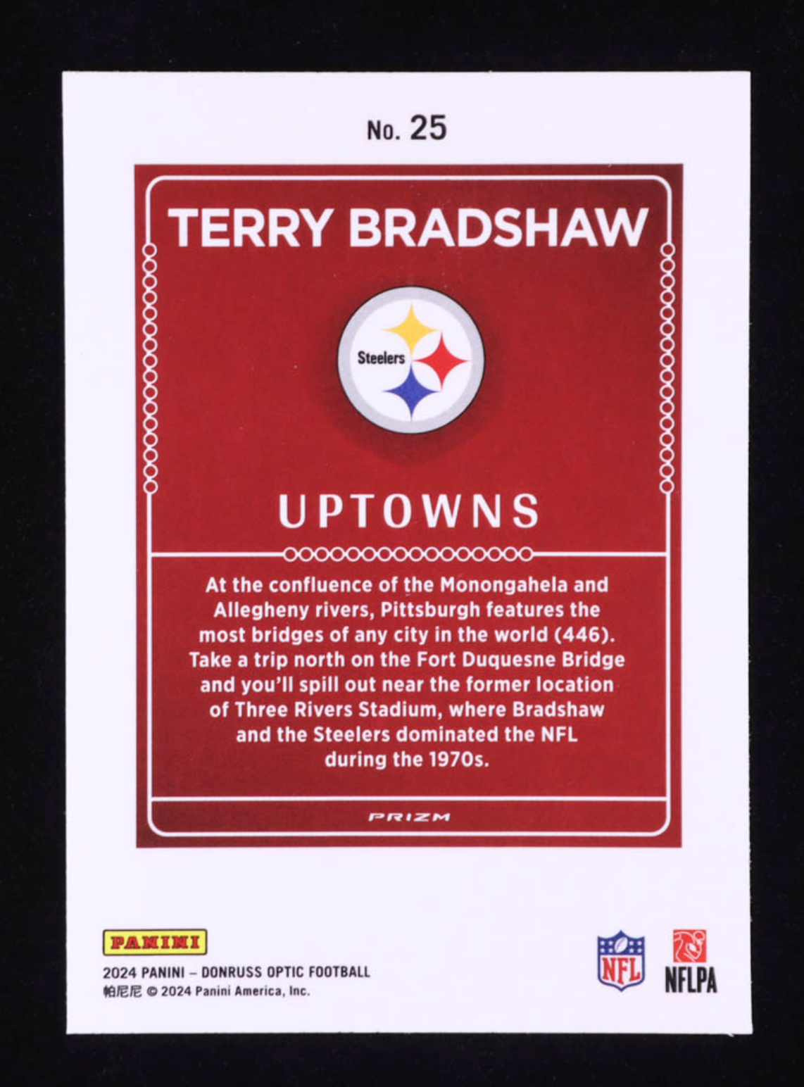 Terry Bradshaw 2024 Donruss Optic Downtowns #25 authentic-signatures