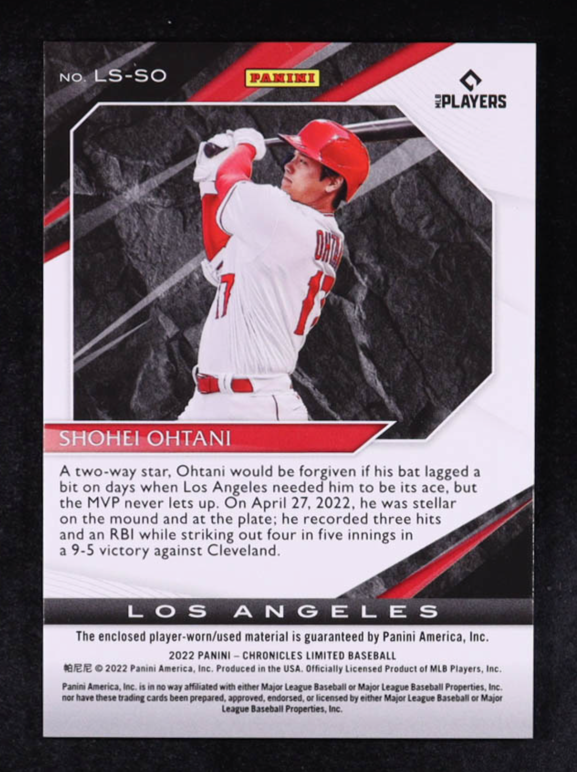 Shohei Ohtani 2022 Panini Chronicles Limited Swatches Red #49 authentic-signatures