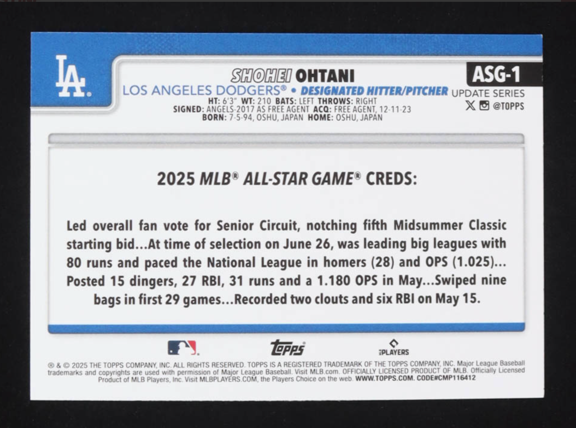 Shohei Ohtani 2024 Topps Update '24 All-Star Game #ASG25 authentic-signatures
