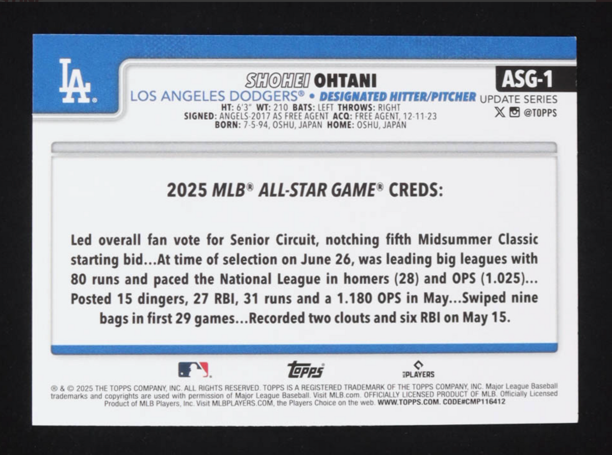 Shohei Ohtani 2024 Topps Update '24 All-Star Game #ASG25 authentic-signatures Trading Cards Authentic Signatures